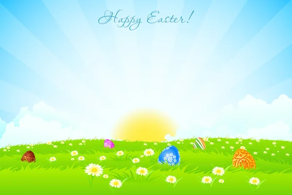 Green Landscape Background with Easter Eggs