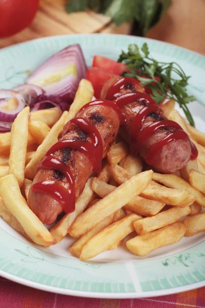 Fried sausage with french fries