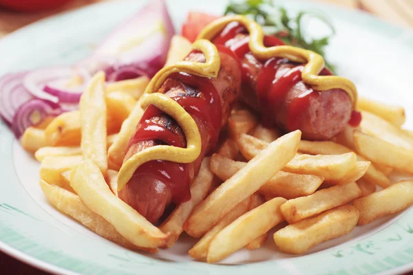 Fried sausage with french fries