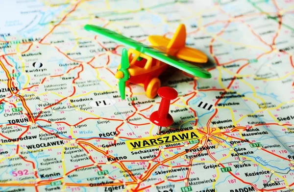 Warszawa ,Poland map airplane