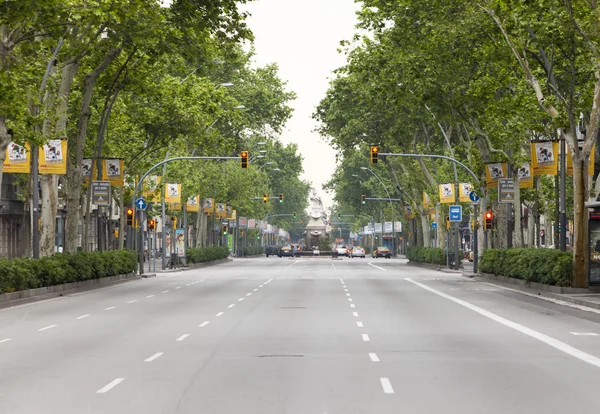 Empty streets in the downtown early in the morning in Barcelona, Spain