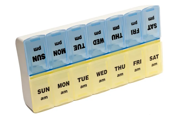 Plastic box with small separations for each day of the week (for example for drugs)