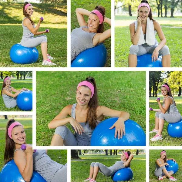 Fitness Healthy Young Woman With Pilates Ball Outdoor