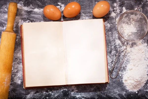 Old recipe book with ingredients for cooking
