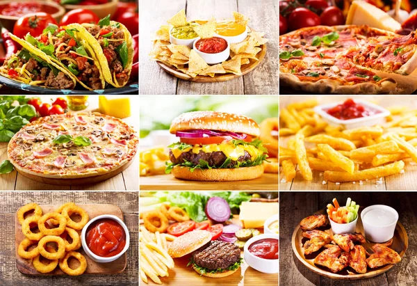 Collage of  fast food products