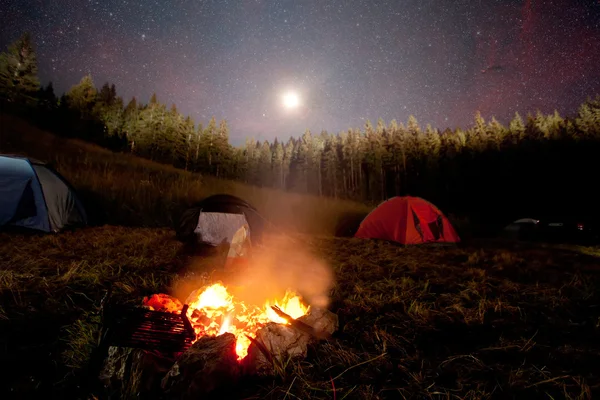 Campfire and tent