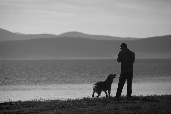 Bw man and dog