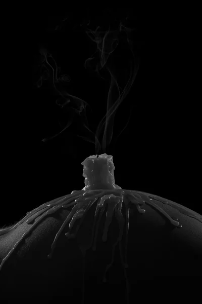 Body scape of woman with smoking candle and on her buttock artis