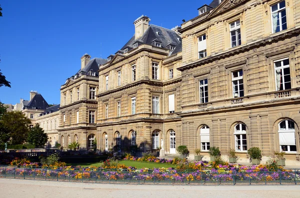 Luxembourg Garden in Paris. Luxembourg Palace is the official residence of  the French Senate.