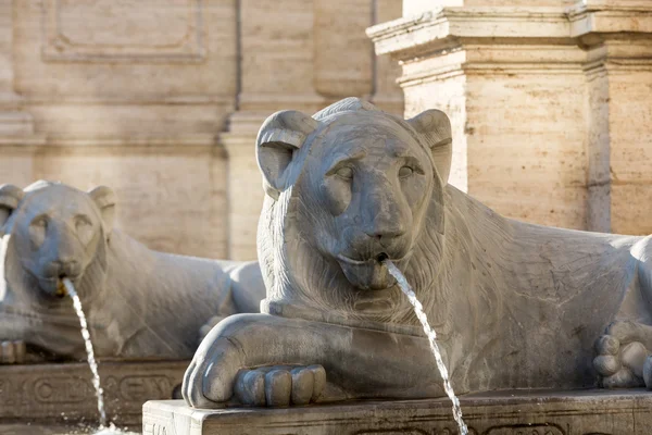 Lion statue spitting water in The Fountain of Moses in Rome,Italy