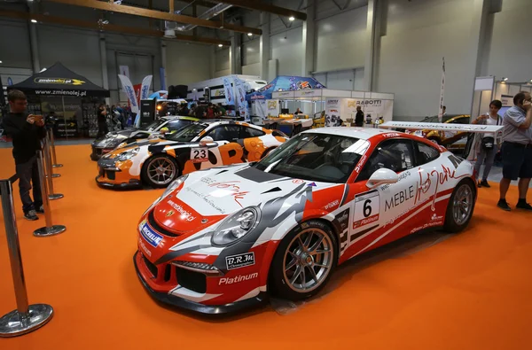 Porsche 911 GT3 displayed at 3rd edition of MOTO SHOW in Cracow Poland. Exhibitors present  most interesting aspects of the automotive industry