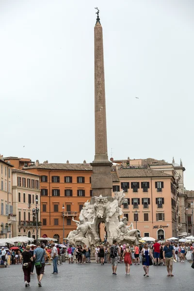 Fountain of the four Rivers with Egyptian obelisk, in the middle of Piazza Navona. Rome. Ital