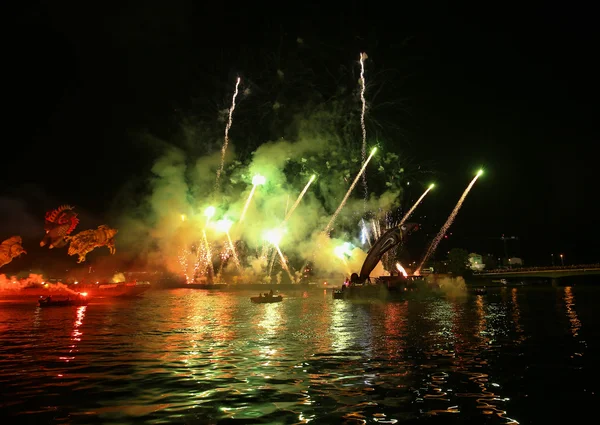 Yearly Great Dragons Parade connected with the fireworks display, taking place on the river Vistula at Wawel. Cracow , Poland