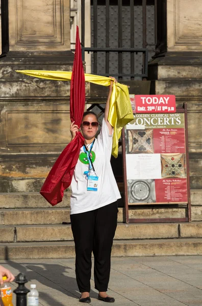 Pilgrims of World Youth Day sing and dance on the St. Maria Magdalena Square in  Cracow. Poland