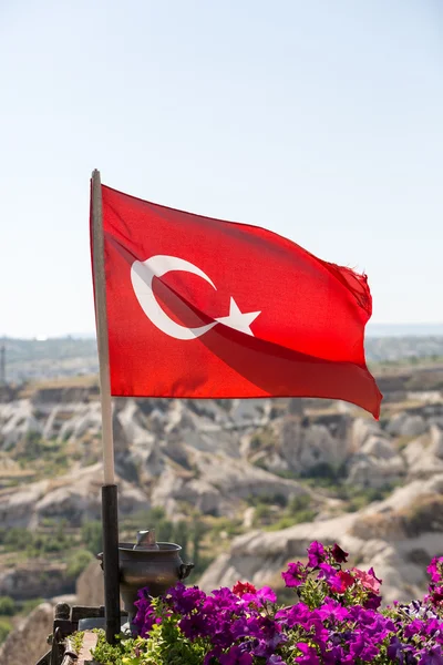 Turkish Flag in Goreme national park. Cappadocia, Turkey