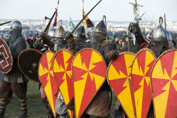 Unidentified participants of Rekawka - Polish tradition, celebrated in Krakow on Tuesday after Easter.