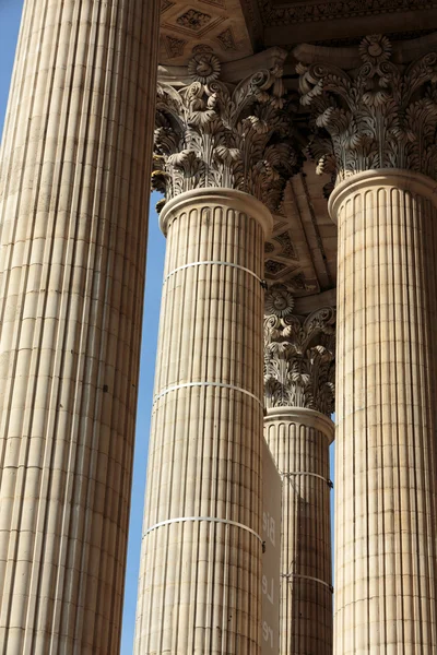 Classical columns at the front of the pantheon in Paris