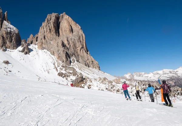 Skiing area in the Dolomites Alps. Overlooking the Sella group  in Val Gardena. Italy