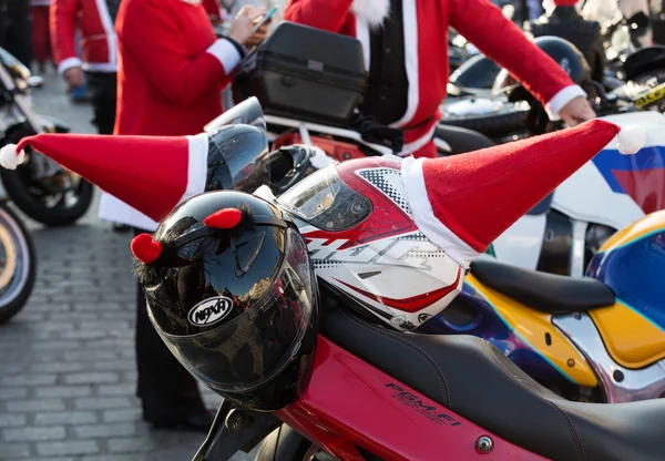 The parade of Santa Clauses on motorcycles around the Main Market Square in Cracow. Poland