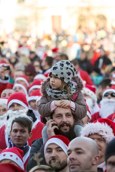 The parade of Santa Clauses on motorcycles around the Main Market Square in Cracow. Poland