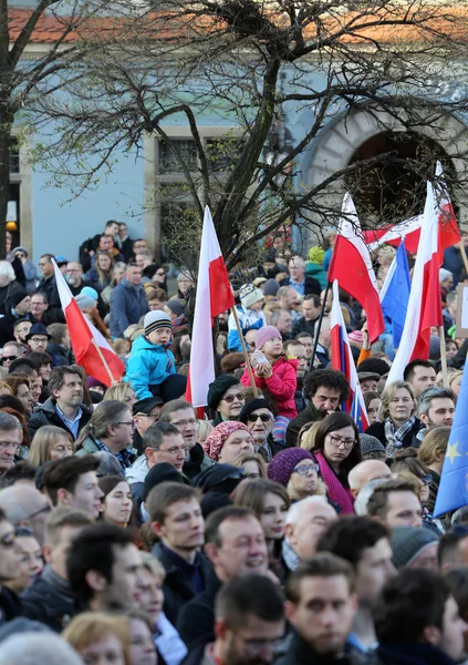 Cracow, Main Square -  The demonstration of the Committee of the Defence Protection of the Democracy against the break of law through the government PIS in Poland.