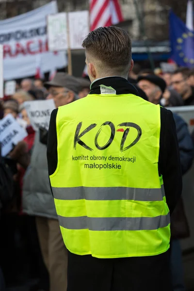 The demonstration of the Committee of the Defence  of the Democracy  KOD  for free media /wolne media/ and democracy against PIS government. Cracow , Poland