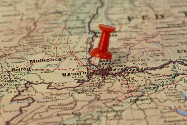 Basel Marked With Red Pushpin on Map
