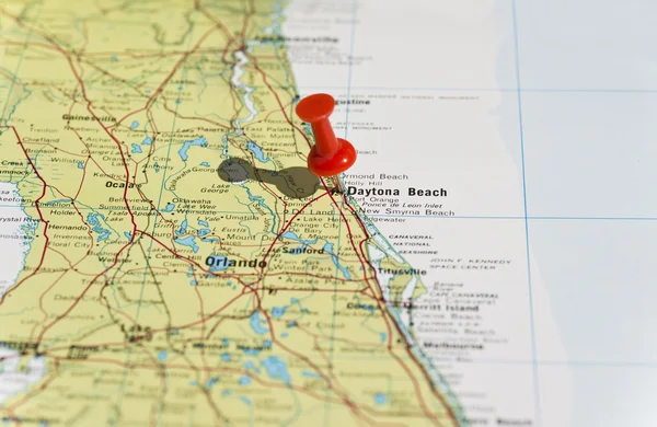 Daytona Beach Marked on Map with Red Pushpin
