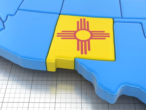 Map of New Mexico state with flag. Image with clipping path.