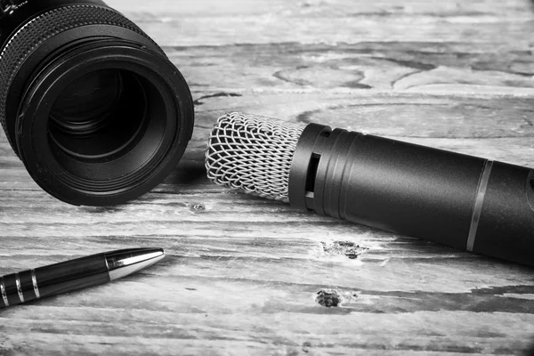 Lens, pen and microphone