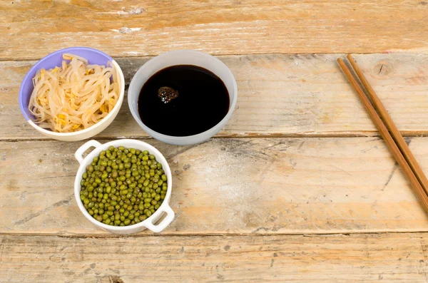 Soy beans, sprouts and sauce