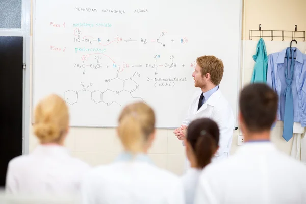 Chemical teacher teaching students