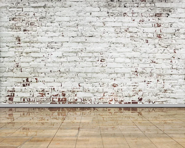 Stripped bricks wall with clean reflactive wooden floor indoor