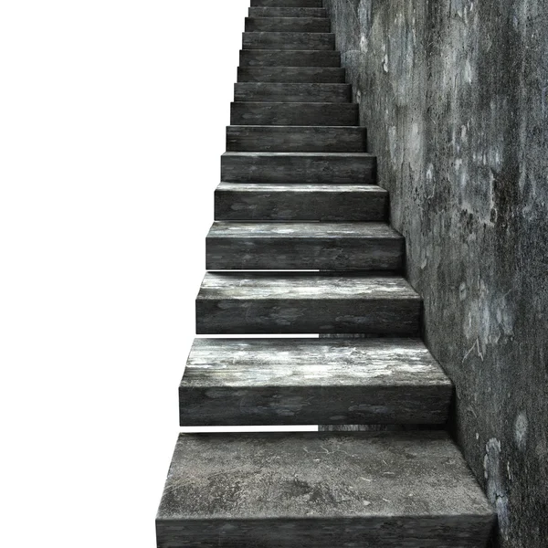 Old dirty concrete stairs with wall, 3D rendering