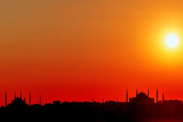Silhouette of Istanbul view of the sunset in the rays of the sun