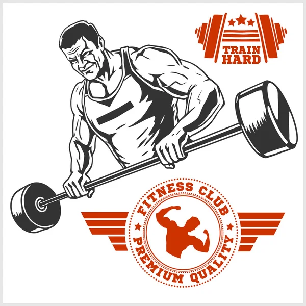 Bodybuilder and Bodybuilding Fitness logos emblems. Sports icons.  Isolated on white.