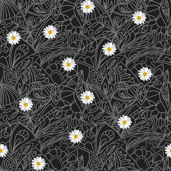 Flower daisies geometry striped  seamless pattern