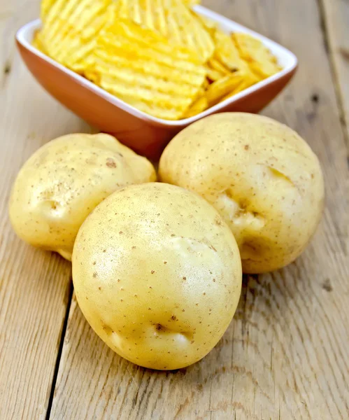 Potatoes yellow and chips on board