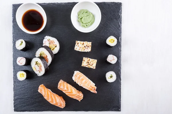 Sushi on stone plate