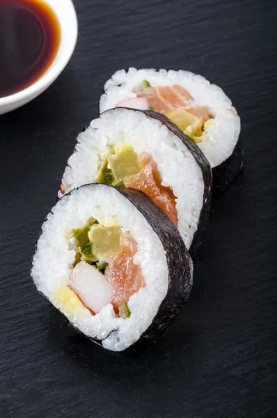 Sushi on stone plate