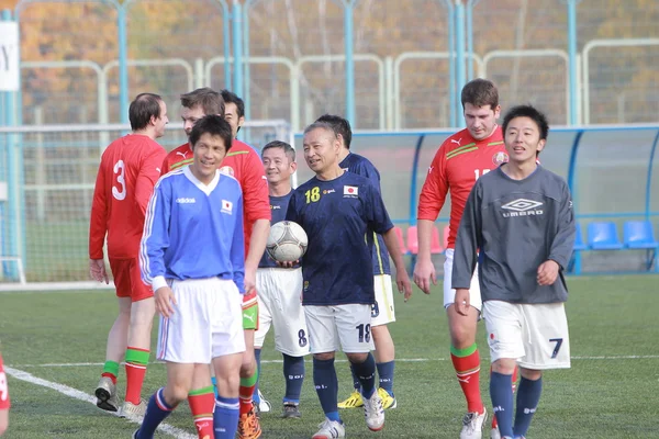 A friendly football match between sports journalists of Japan and Belarus. Minsk, September 2013