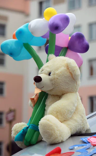 Small teddy bear on car