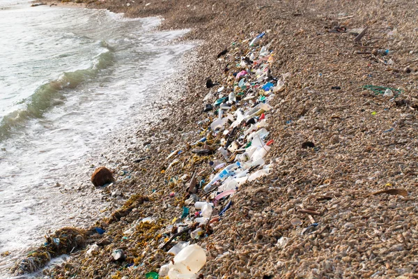 Colorful garbage on shore of Indian Ocean