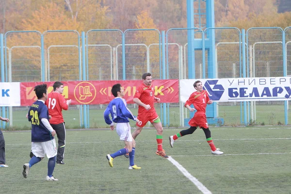 A friendly football match between sports journalists of Japan and Belarus. Minsk, September 2013