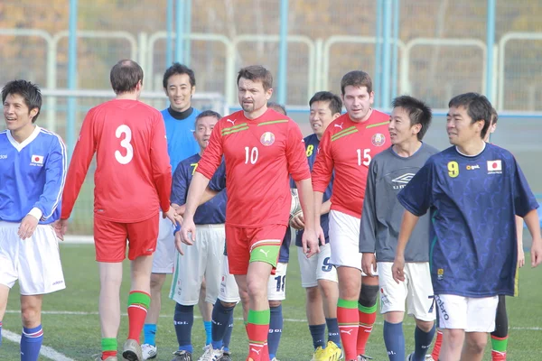 A friendly football match between sports journalists of Japan and Belarus. Minsk, September 2013