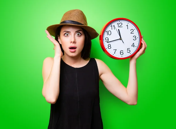 Portrait of the young woman with clock