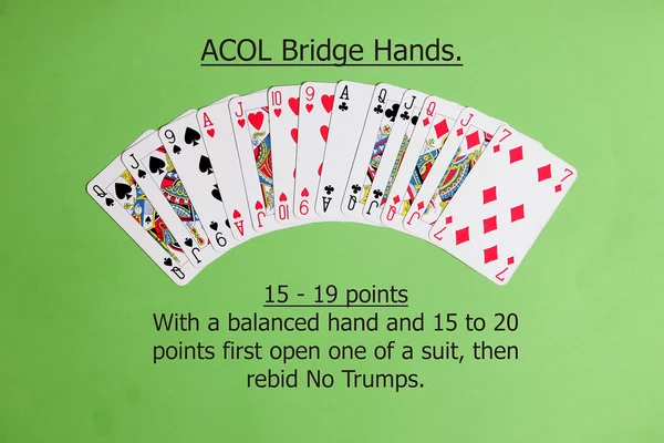 ACOL Contract Bridge Hand with  a balanced hand and 15 to 19 points.