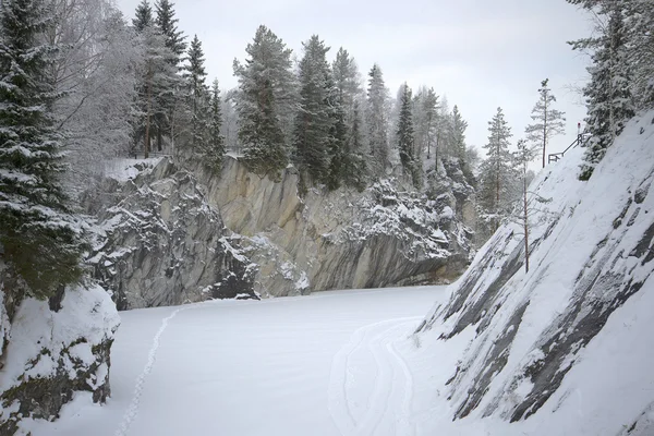 Gloomy january day in marble canyon. Ruskeala, Karelia