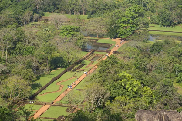 Aerial view of the ruins of the palace of Sigiriya, Water Garden. Sri Lanka