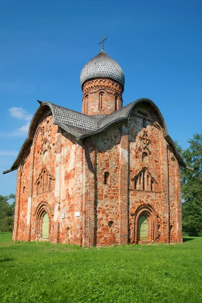 An old medieval Orthodox Church of the Holy apostles Peter and Paul in Kozhevniki, sunny day in july. Veliky Novgorod, Russia